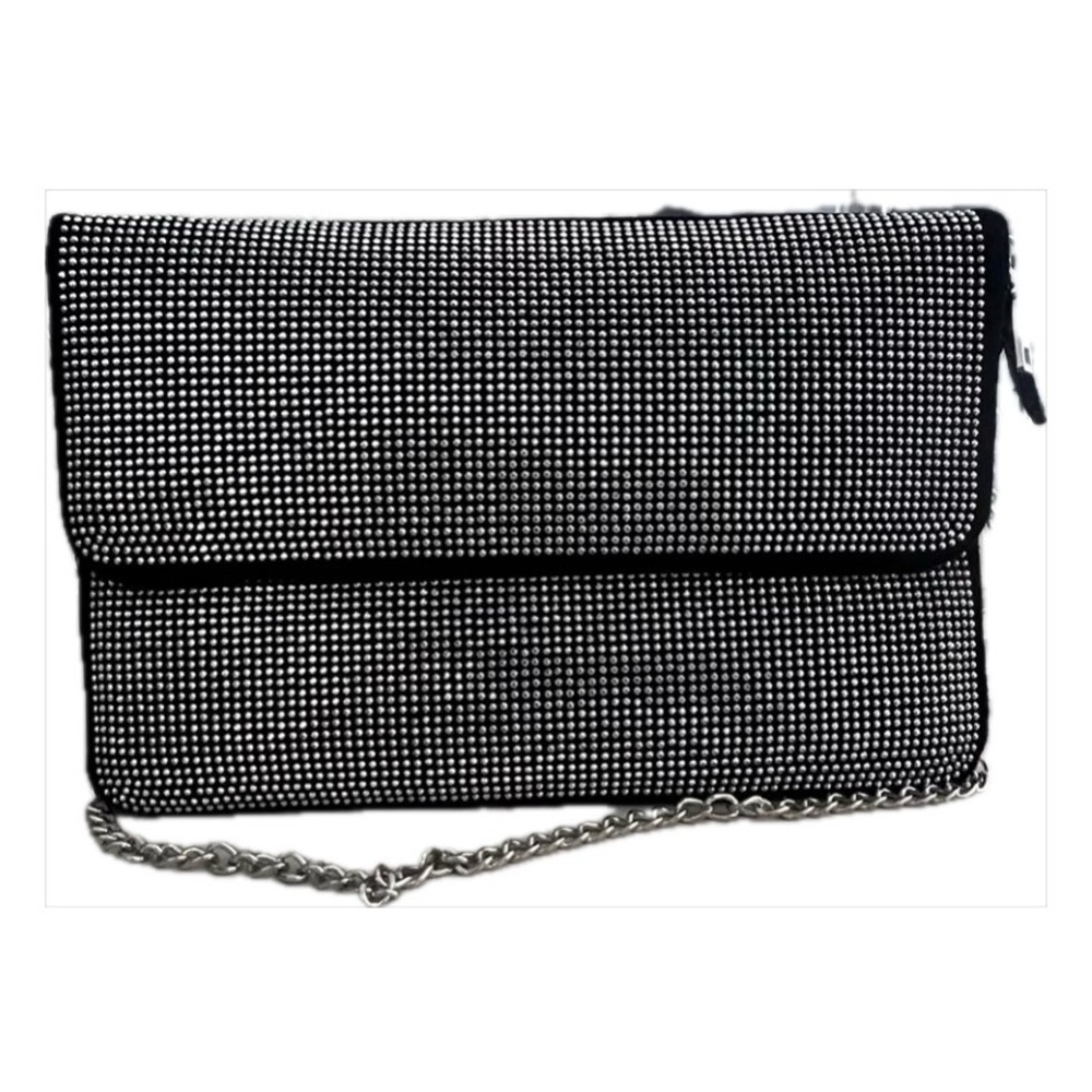 BADGLEY MISCHKA LUX Rhinestone & Black Velvet Clutch Shoulder Crossbody Bag NWT